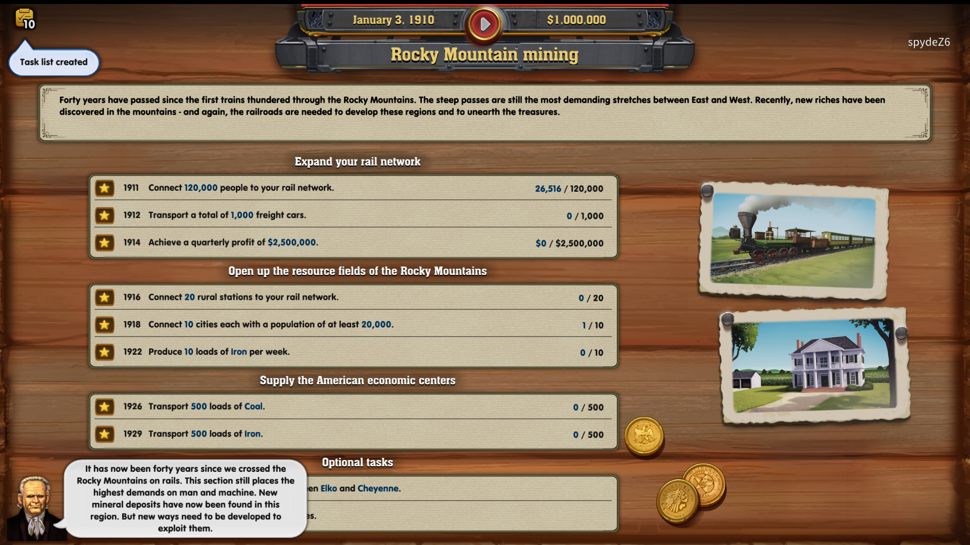 Railway Empire: Tehtäviä