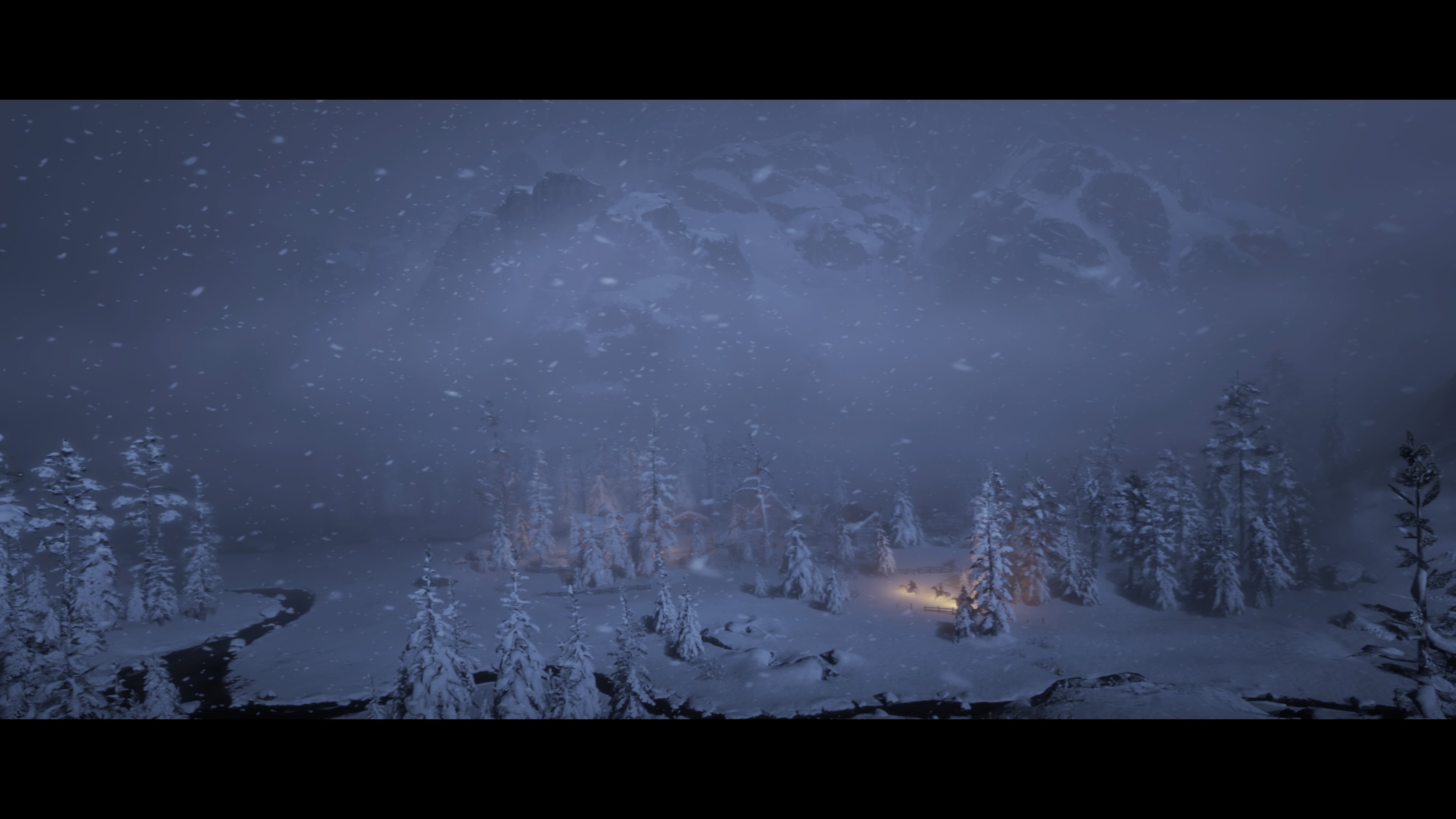 Red Dead Redemption 2 - Länkkkärit ratsastavat lyhdynvalossa lumisessä yössä