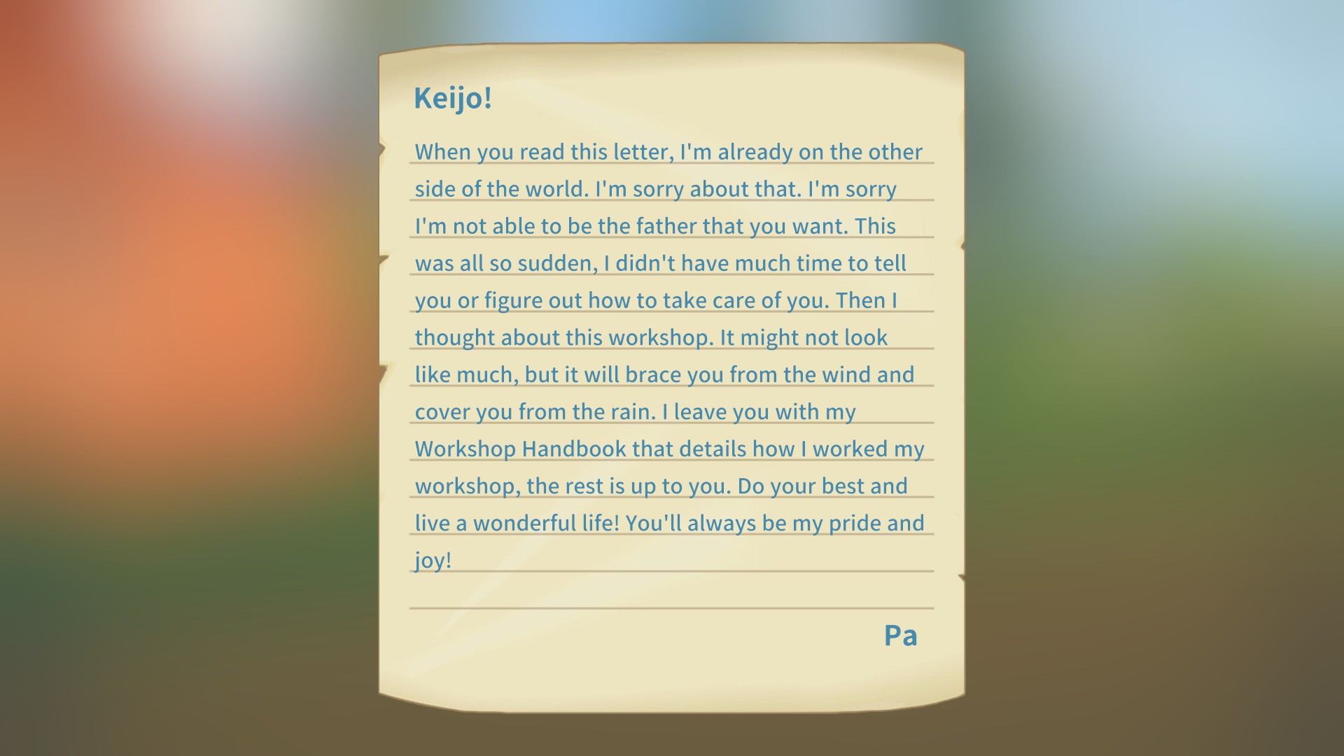 My Time at Portia: Kirje