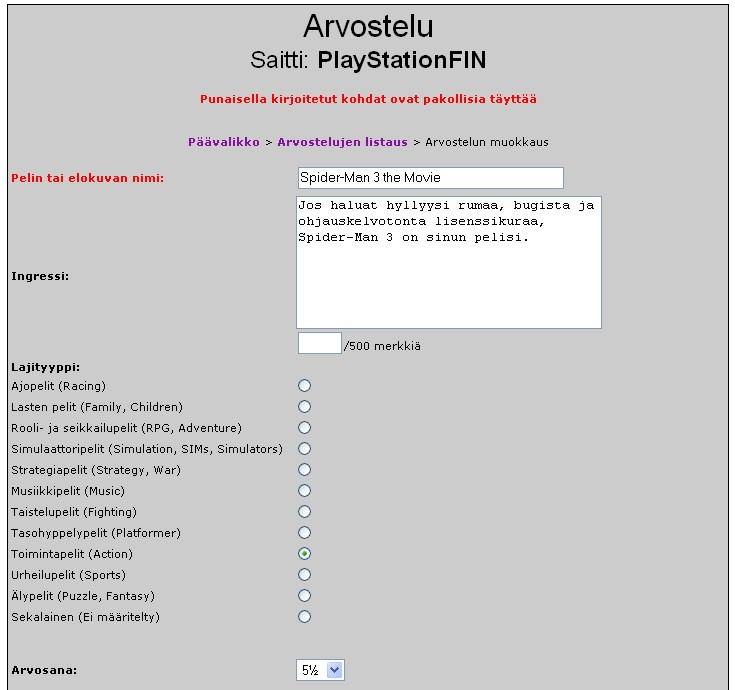 Spider-Man 3:n arvostelu vanhassa ylläpitotyökalussa